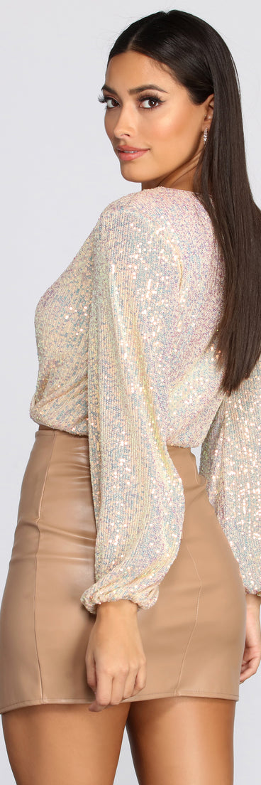 All Over Sequin Surplice Top