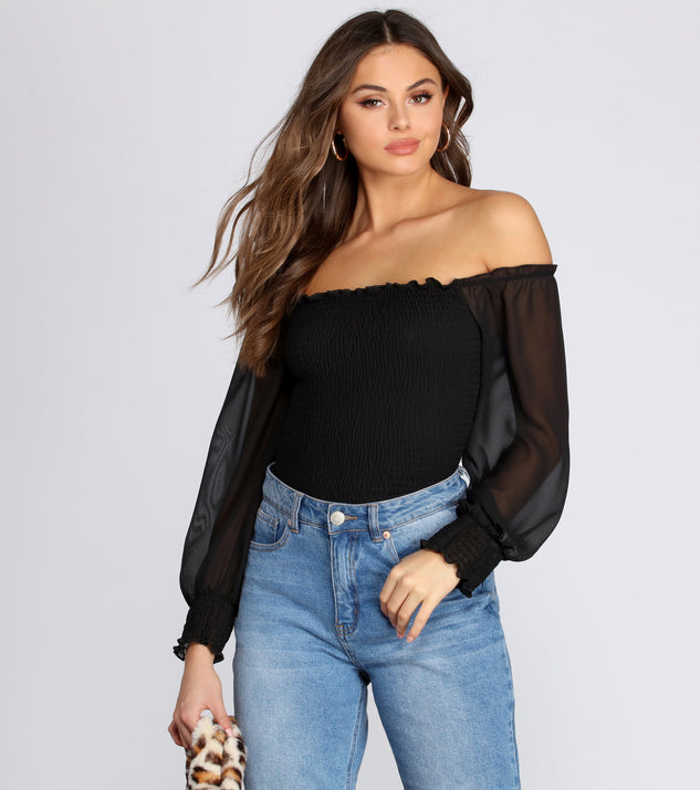 Chiffon Smocked Off The Shoulder Top