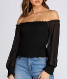 Chiffon Smocked Off The Shoulder Top