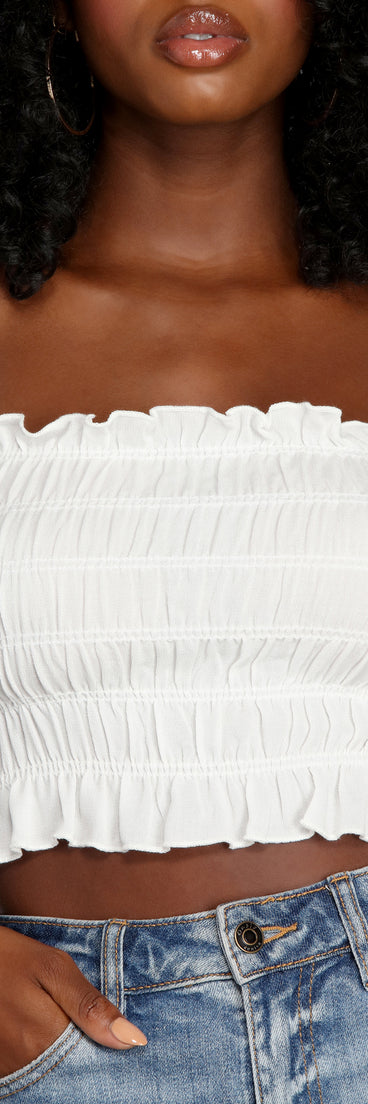 With fun and flirty details, Just Friends Smocked Crop Top shows off your unique style for a trendy outfit for the summer season!