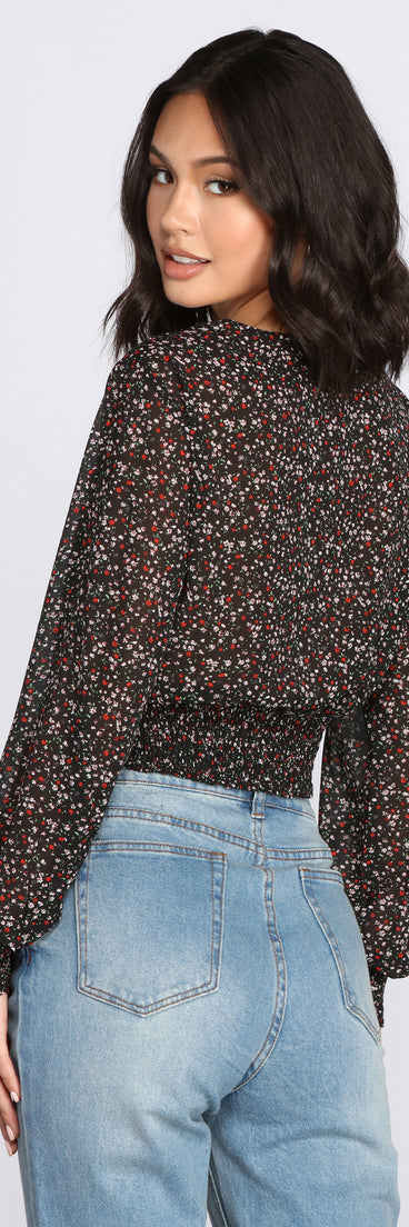 With fun and flirty details, Bloom Babe Ditsy Surplice Top shows off your unique style for a trendy outfit for the summer season!