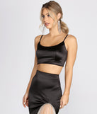 Dress up in Play No Games Satin Cropped Top as your going-out dress for holiday parties, an outfit for NYE, party dress for a girls’ night out, or a going-out outfit for any seasonal event!