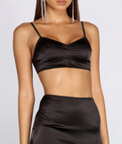 You’ll look stunning in the Sultry Satin Crop Top when paired with its matching separate to create a glam clothing set perfect for parties, date nights, concert outfits, back-to-school attire, or for any summer event!