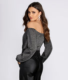 With fun and flirty details, Off The Shoulder Glitter Knit Bodysuit shows off your unique style for a trendy outfit for the summer season!