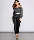 With fun and flirty details, Off The Shoulder Glitter Knit Bodysuit shows off your unique style for a trendy outfit for the summer season!