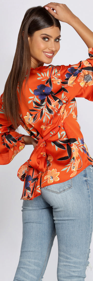 Bubble Sleeve Wrap Blouse