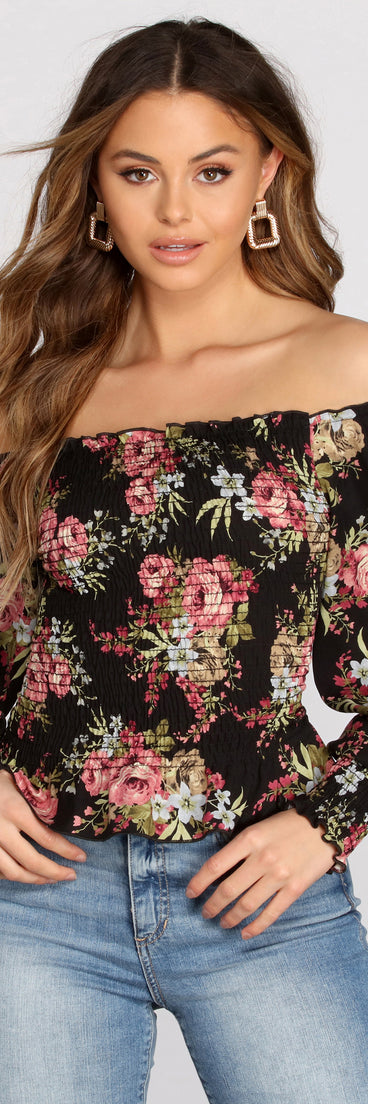 With fun and flirty details, Floral Focus Off The Shoulder Top shows off your unique style for a trendy outfit for the summer season!
