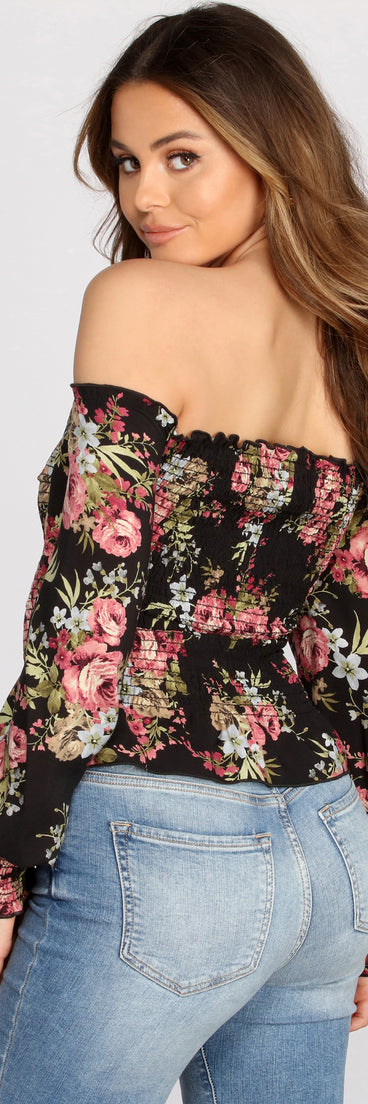 With fun and flirty details, Floral Focus Off The Shoulder Top shows off your unique style for a trendy outfit for the summer season!
