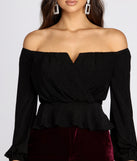 Glitzy Wrap Front Peplum Blouse