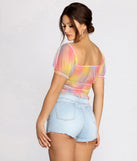 With fun and flirty details, Stay Groovy Tie Dye Mesh Crop Top shows off your unique style for a trendy outfit for the summer season!
