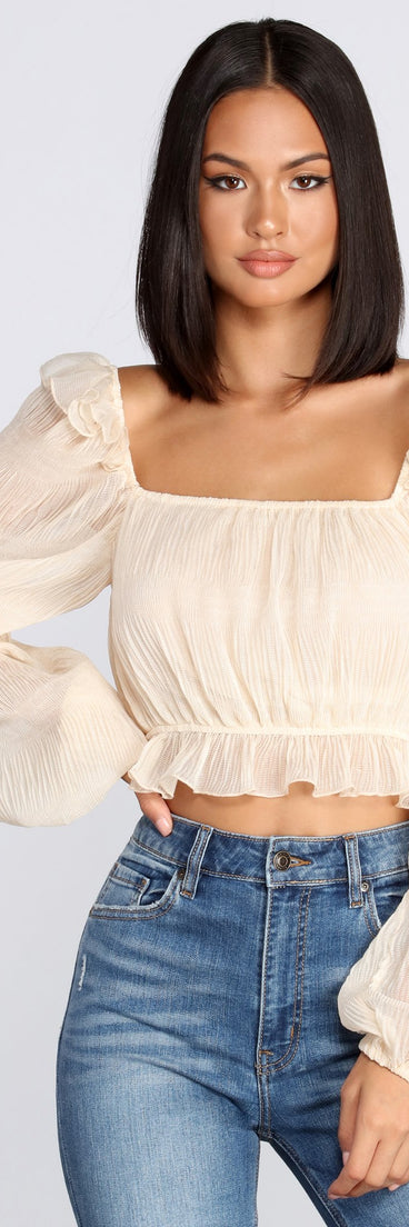 With fun and flirty details, Crinkle Detail Square Neck Blouse shows off your unique style for a trendy outfit for the summer season!