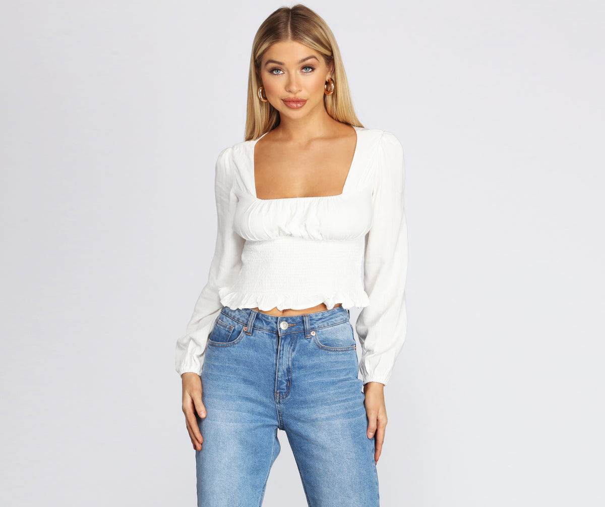 Smocked Waist Cropped Blouse
