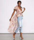 With fun and flirty details, Floral Fusion Chiffon High Low Top shows off your unique style for a trendy outfit for the summer season!