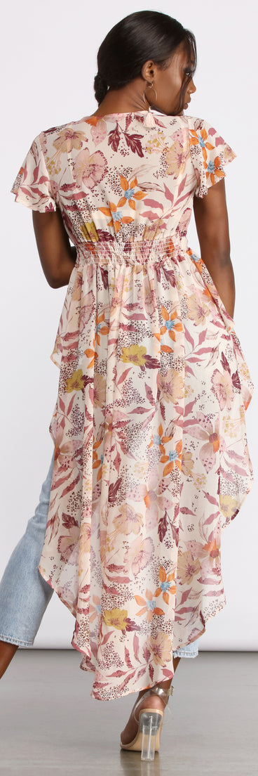 With fun and flirty details, Floral Fusion Chiffon High Low Top shows off your unique style for a trendy outfit for the summer season!