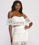 You’ll look stunning in the Off The Shoulder Crochet Crop Top when paired with its matching separate to create a glam clothing set perfect for a New Year’s Eve Party Outfit or Holiday Outfit for any event!