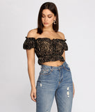 Zebra Off-Shoulder Puff Sleeve Crop Top is a trendy pick to create 2023 festival outfits, festival dresses, outfits for concerts or raves, and complete your best party outfits!
