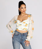 With fun and flirty details, Floral Sweetheart Ruched Crop Top shows off your unique style for a trendy outfit for the summer season!