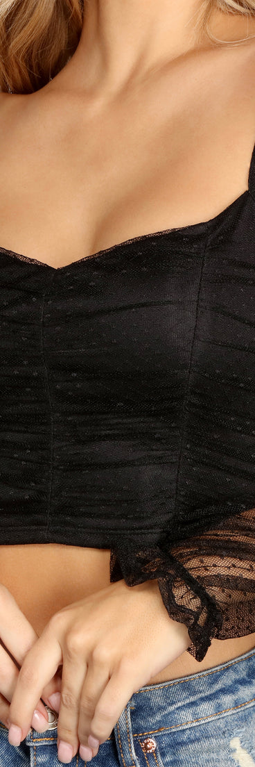 Dress up in Simple And Sweet Mesh Polka Dot Crop Top as your going-out dress for holiday parties, an outfit for NYE, party dress for a girls’ night out, or a going-out outfit for any seasonal event!