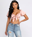 With fun and flirty details, Feelin' Sassy Satin Crop Top shows off your unique style for a trendy outfit for the summer season!