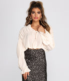 Ruched Bubble Sleeve Cropped Blouse