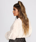 Ruched Bubble Sleeve Cropped Blouse