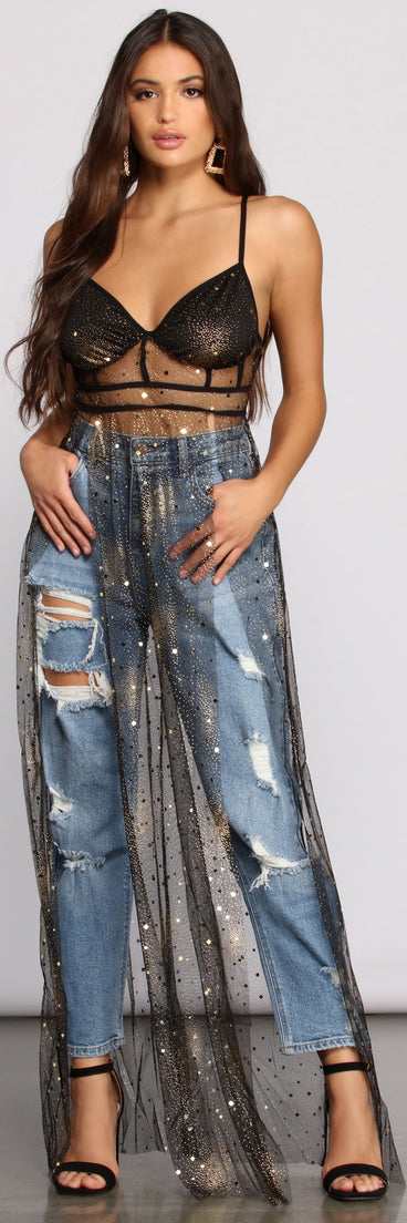 Dress up in Sparkle Goals Long Mesh Tunic as your going-out dress for holiday parties, an outfit for NYE, party dress for a girls’ night out, or a going-out outfit for any seasonal event!