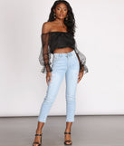 With fun and flirty details, Sheer For This Organza Sleeve Off Shoulder Crop Top shows off your unique style for a trendy outfit for the summer season!