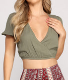 Perfectly Cropped Basic Surplice Gauze Top is a trendy pick to create 2023 festival outfits, festival dresses, outfits for concerts or raves, and complete your best party outfits!