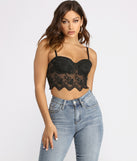 Scalloped Lace Rhinestone Bustier is a trendy pick to create 2023 festival outfits, festival dresses, outfits for concerts or raves, and complete your best party outfits!