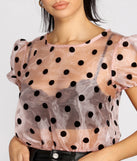 With fun and flirty details, Spot On Polka Dot Organza Sleeve Bodysuit shows off your unique style for a trendy outfit for the summer season!