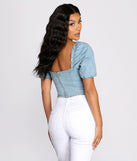 With fun and flirty details, Denim Puff Sleeve Crop Top shows off your unique style for a trendy outfit for the summer season!