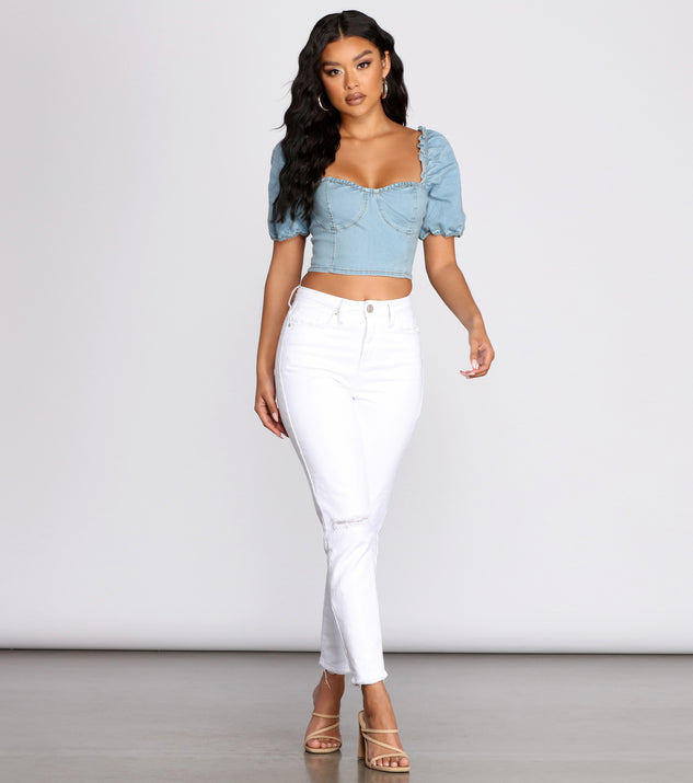 Denim Puff Sleeve Crop Top | Windsor