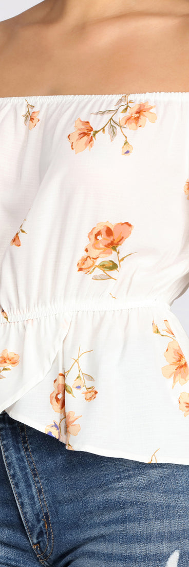 With fun and flirty details, Off The Shoulder Floral Peplum Top shows off your unique style for a trendy outfit for the summer season!