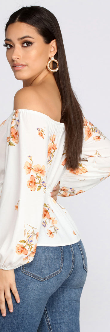 With fun and flirty details, Off The Shoulder Floral Peplum Top shows off your unique style for a trendy outfit for the summer season!