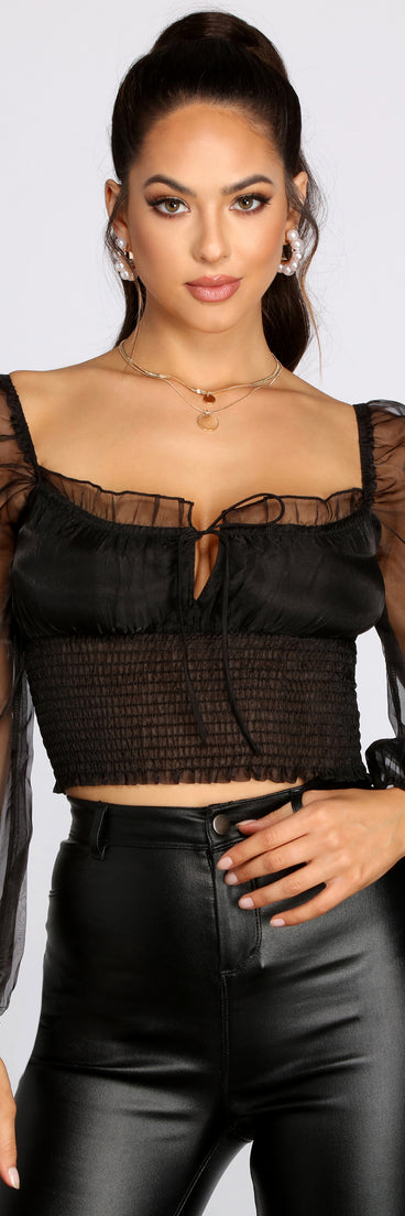 With fun and flirty details, Sheer And Stylish Smocked Crop Top shows off your unique style for a trendy outfit for the summer season!