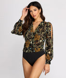 With fun and flirty details, Time For Change Chain Print Wrap Bodysuit shows off your unique style for a trendy outfit for the summer season!