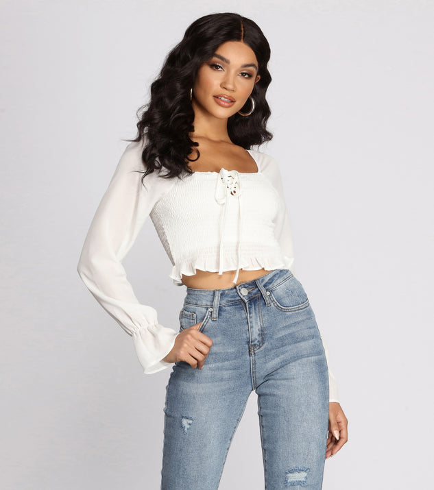 With fun and flirty details, Sweet Thing Ruffle Smocked Crop Top shows off your unique style for a trendy outfit for the summer season!