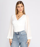 With fun and flirty details, Classic Chiffon Sleeve Wrap Front Blouse shows off your unique style for a trendy outfit for the summer season!