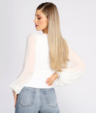 With fun and flirty details, Classic Chiffon Sleeve Wrap Front Blouse shows off your unique style for a trendy outfit for the summer season!
