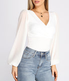 With fun and flirty details, Classic Chiffon Sleeve Wrap Front Blouse shows off your unique style for a trendy outfit for the summer season!