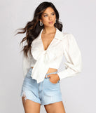 With fun and flirty details, Classic Convertible Cropped Blouse shows off your unique style for a trendy outfit for the summer season!