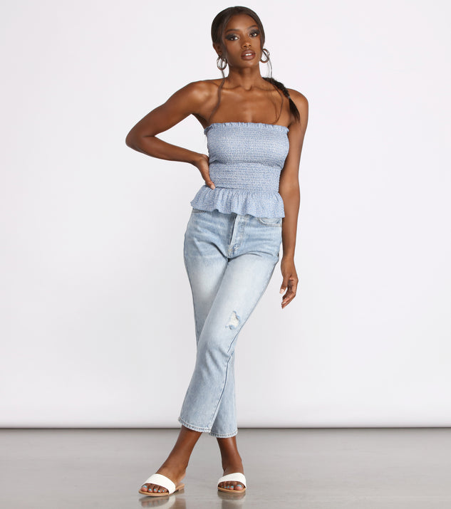 Ditsy Print Smocked Peplum Tube Top Windsor