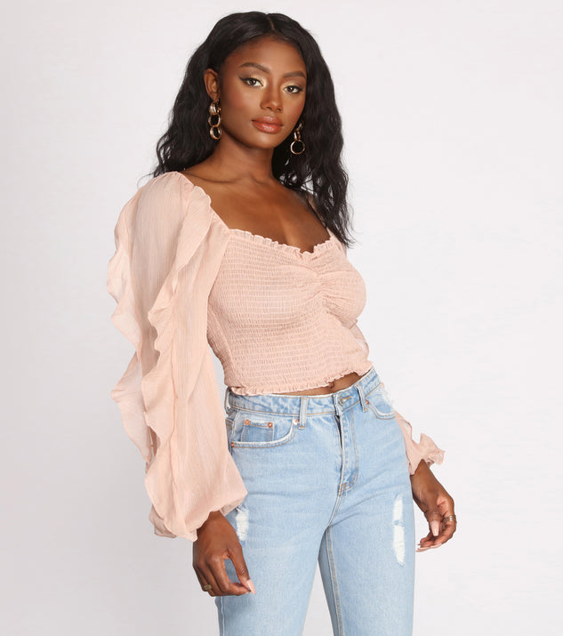 With fun and flirty details, Ruffle Tease Smocked Crop Top shows off your unique style for a trendy outfit for the summer season!