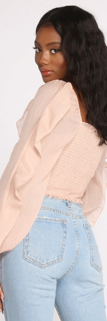 With fun and flirty details, Ruffle Tease Smocked Crop Top shows off your unique style for a trendy outfit for the summer season!