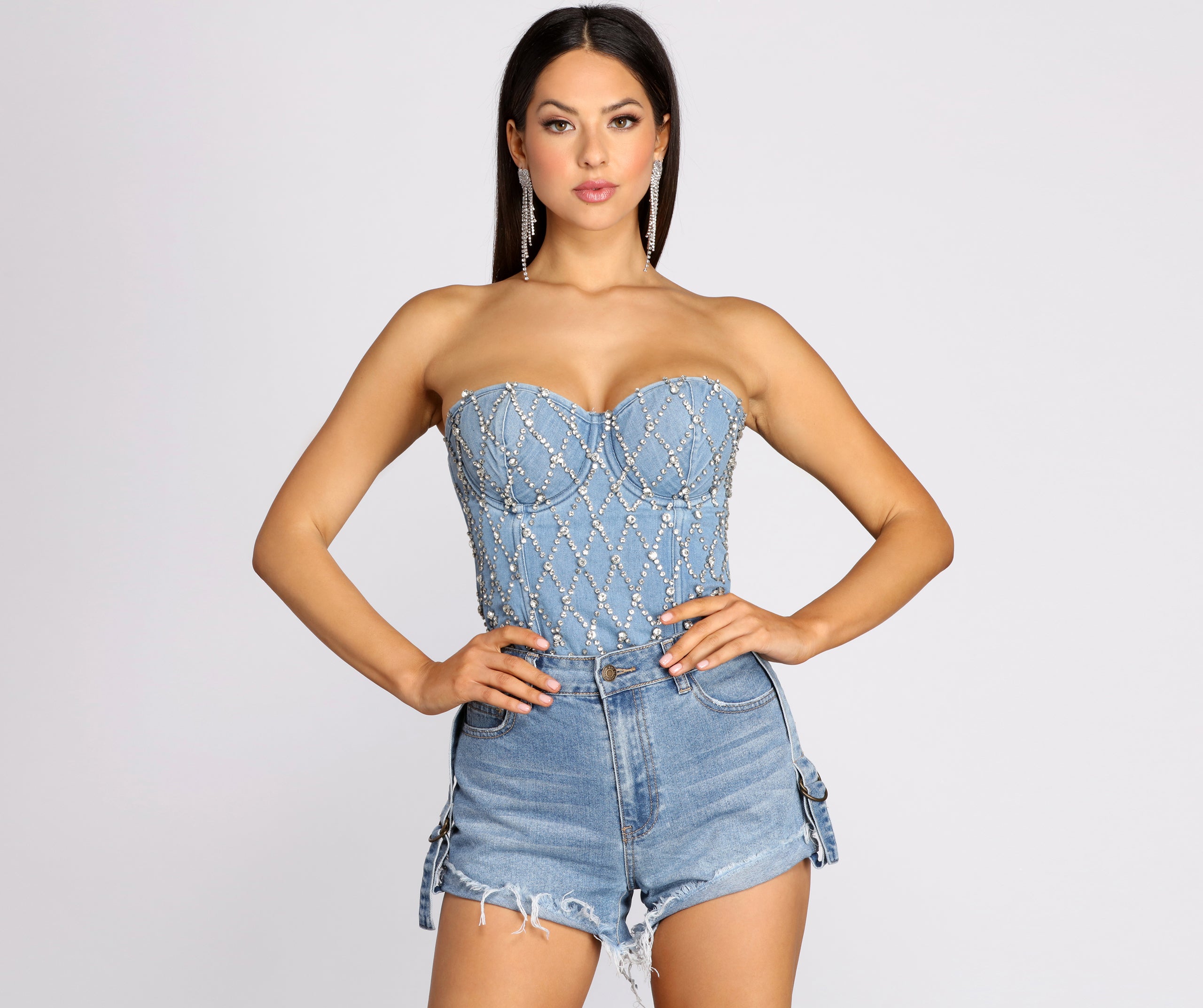 Rhinestone Diva Denim Corset Top | Windsor