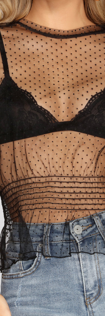Pretty In Polka Dots Mesh Top is a trendy pick to create 2023 festival outfits, festival dresses, outfits for concerts or raves, and complete your best party outfits!