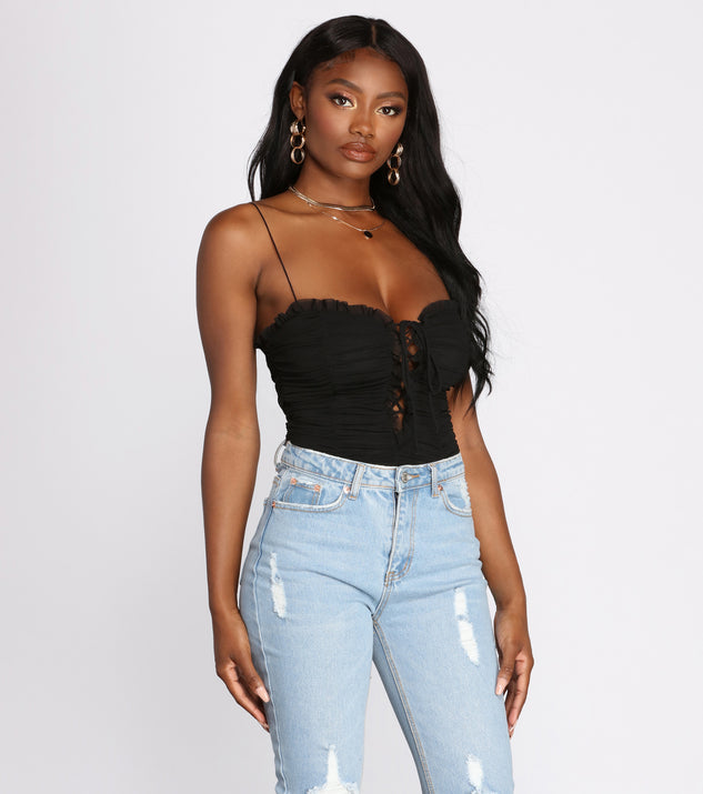 Sweetheart Ruched Mesh Bodysuit is a trendy pick to create 2023 festival outfits, festival dresses, outfits for concerts or raves, and complete your best party outfits!