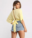With fun and flirty details, Plunging Surplice Tie Back Gauze Crop Top shows off your unique style for a trendy outfit for the summer season!