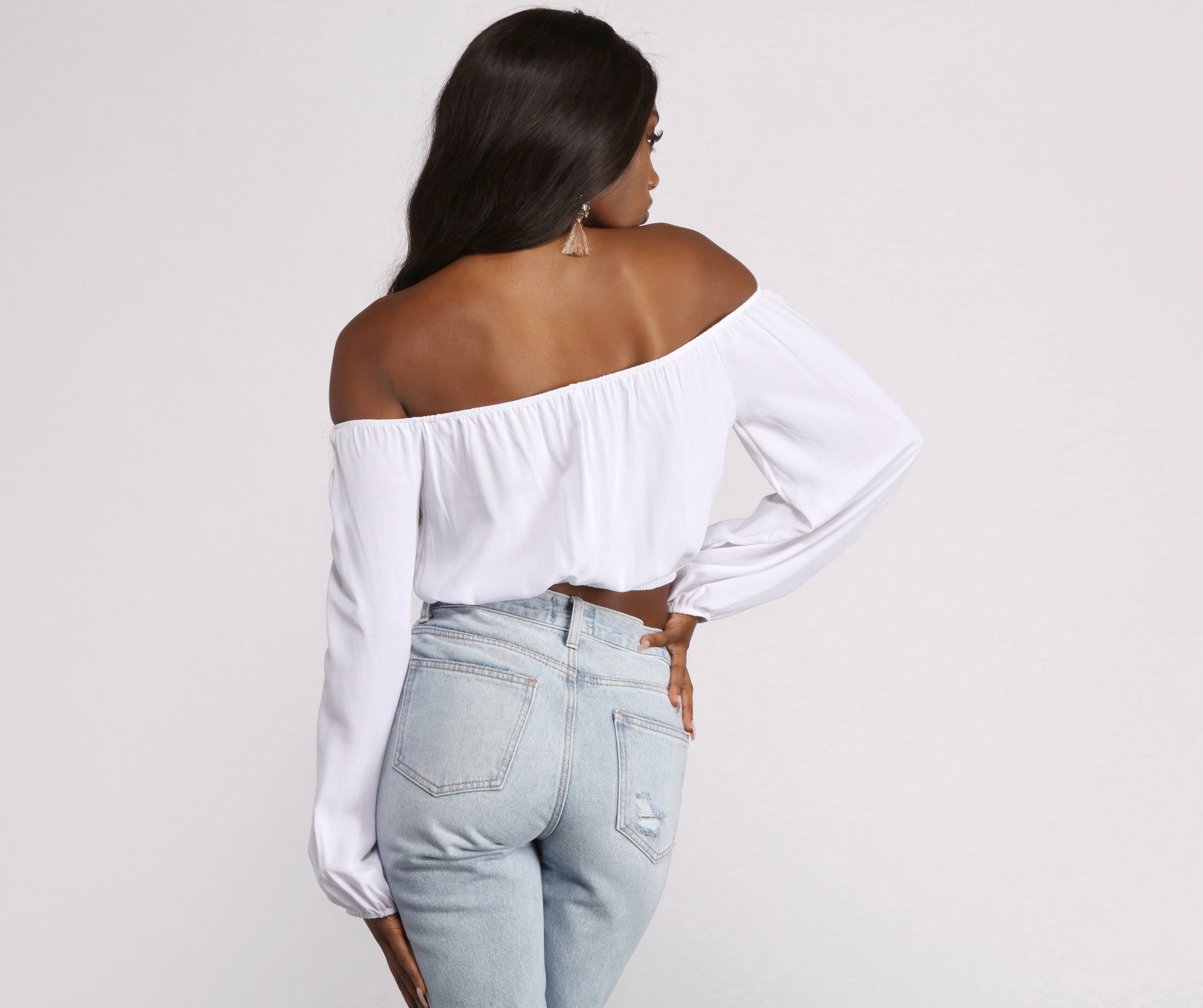 Off the Shoulder Long Sleeve Crop Top | Windsor