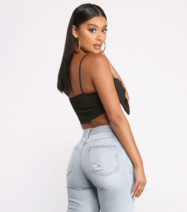 Crepe Knit Spaghetti Strap Bow Crop Top | Windsor